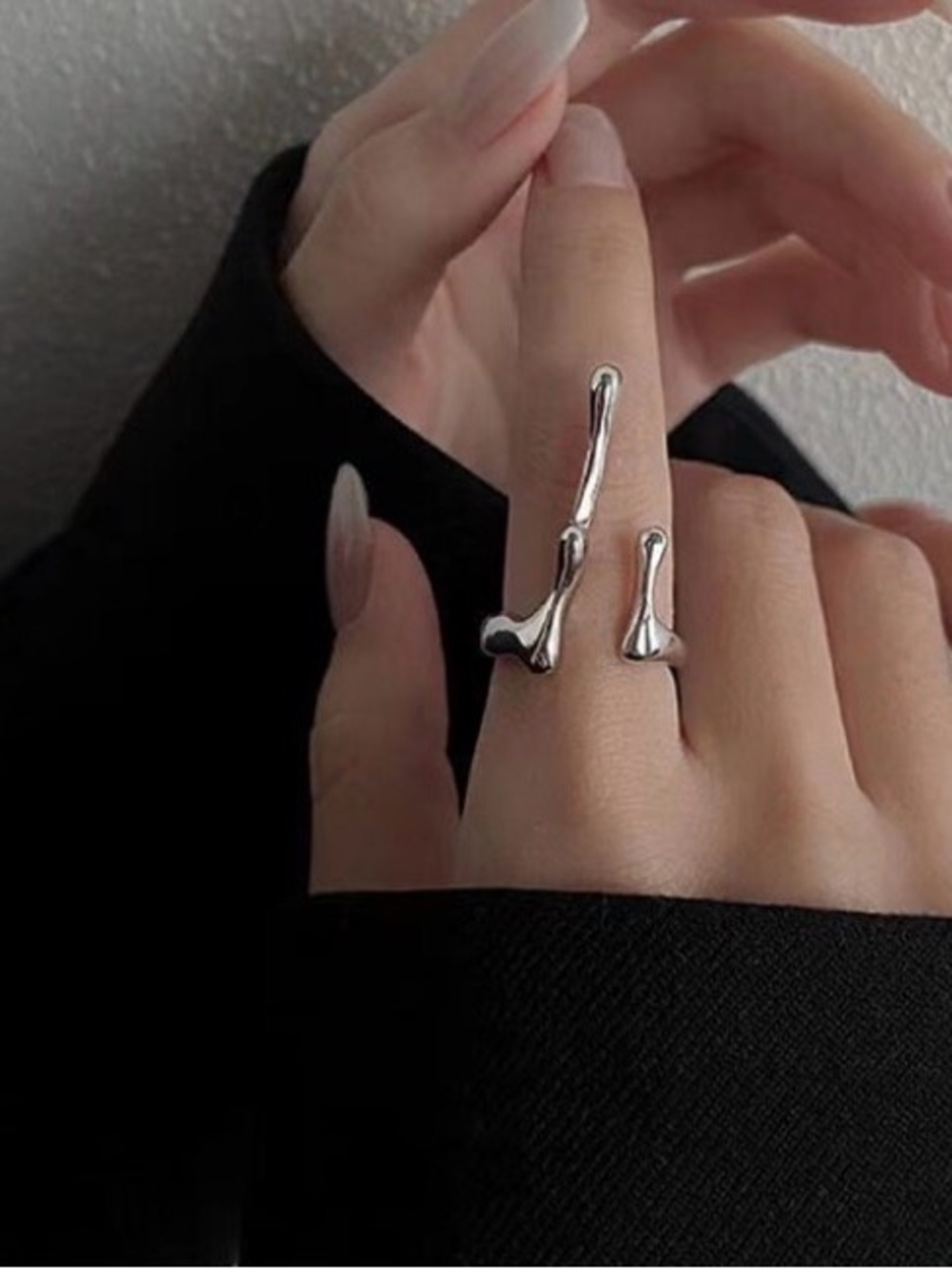 Silver irregular ring, abstract squiggly liquid ring